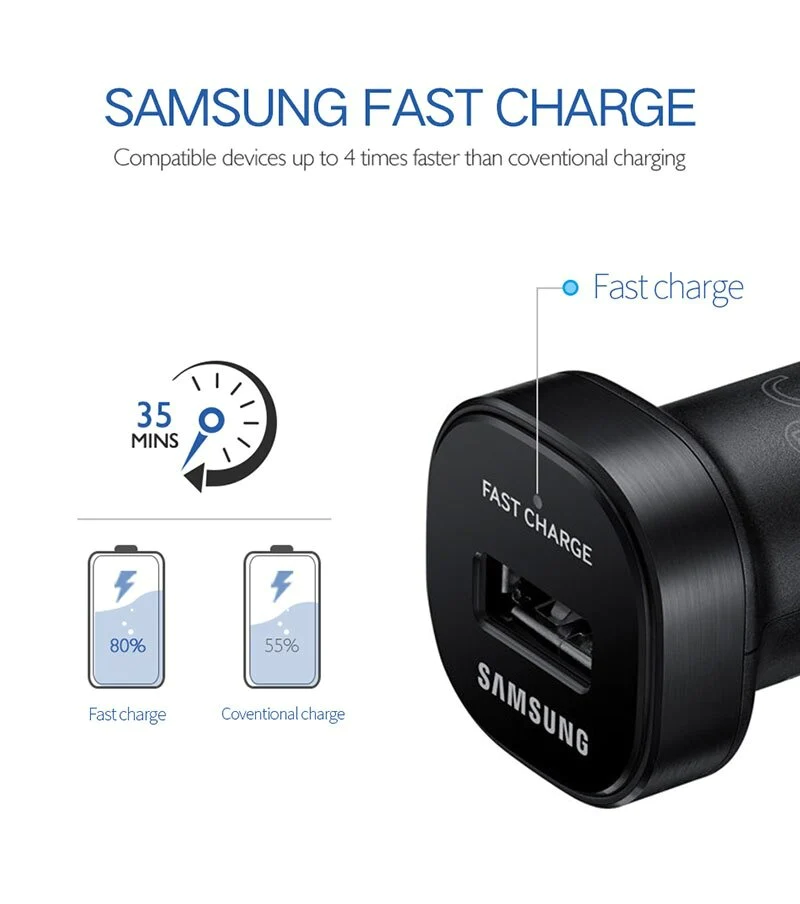 Samsung Car Charger 15W Fast Duel Charging with USB Type C Cable.