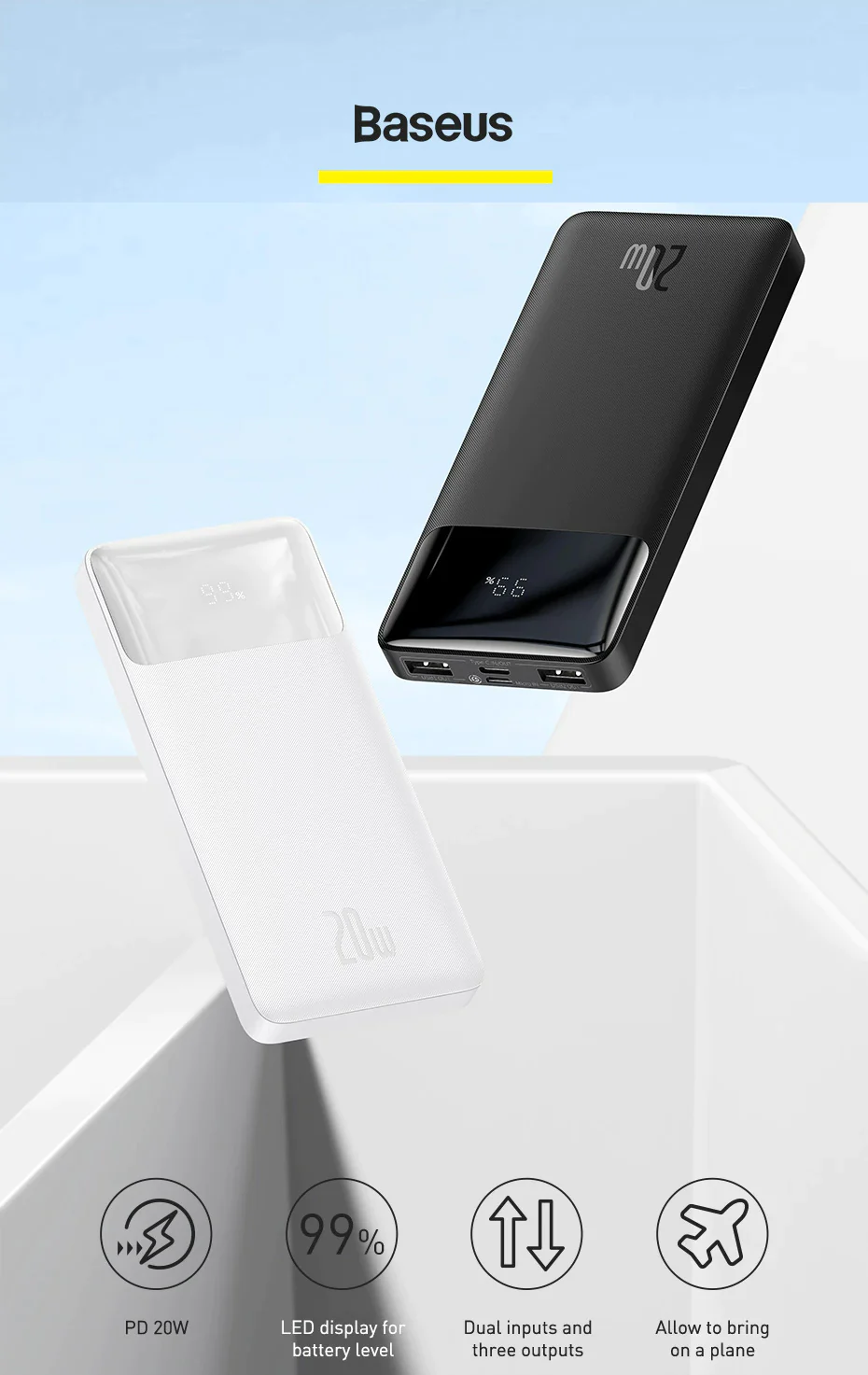 Baseus 20W Power Bank 30000mAh with NTC Temperature Protection and Compatible with All Fast Charging Protocol