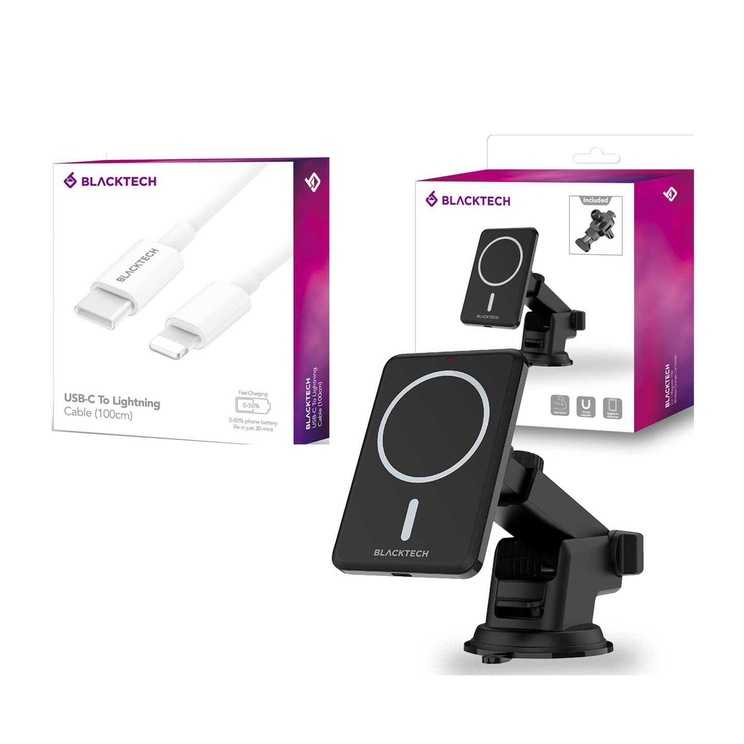 Magsafe 15W Magnetic 2in1 Wireless Fast Charging Car Phone Holder.