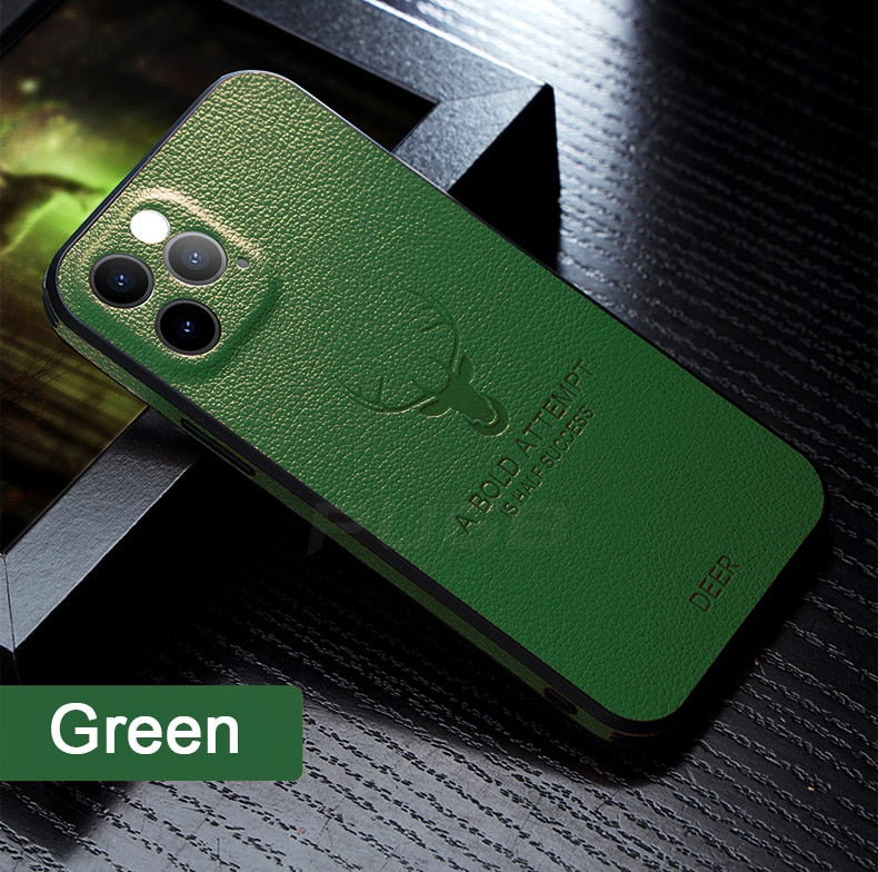 Luxury Leather Texture Deer Phone Case for iPhone 14 Series