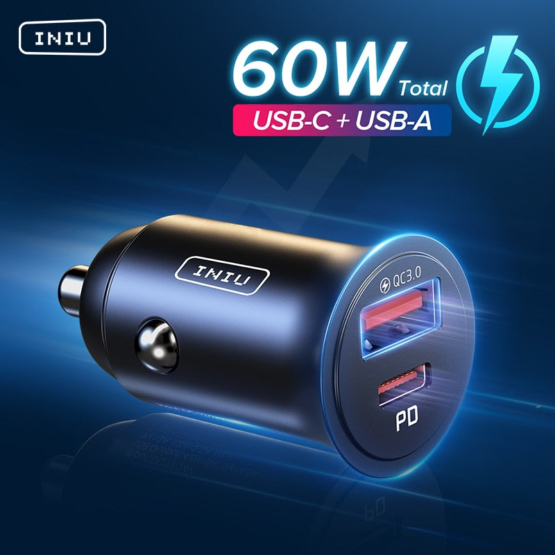 60W CAR Charger with Super Fast Charging 5A Type C PD QC .