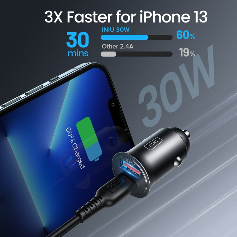 60W CAR Charger with Super Fast Charging 5A Type C PD QC .