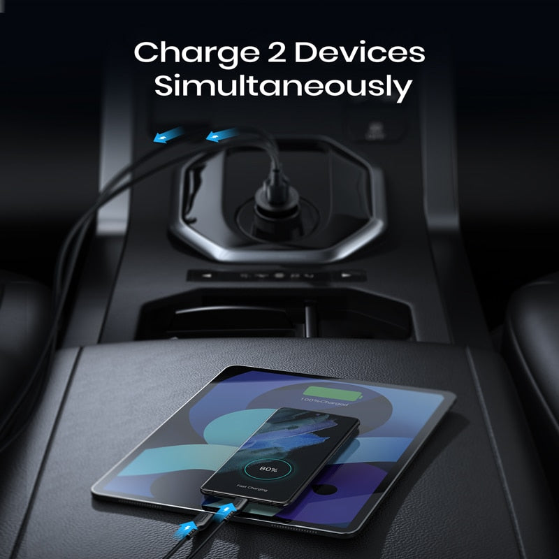 60W CAR Charger with Super Fast Charging 5A Type C PD QC .