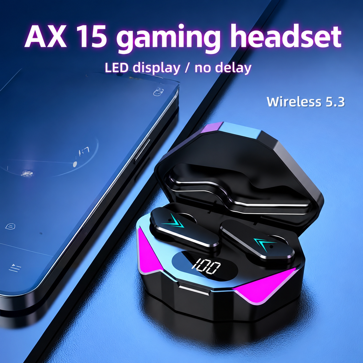 AX15 TWS Bluetooth Earbuds with LED Display & Mic