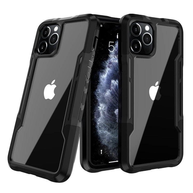 New Shockproof Transparent Hard TPU Phone Case for iPhone - BLACK