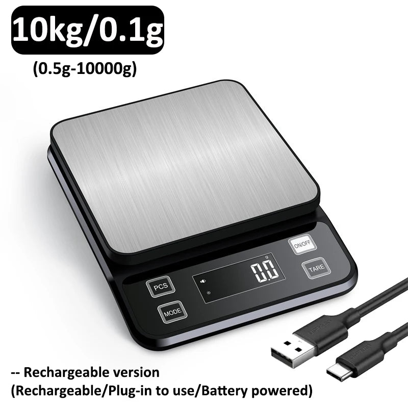 Waterproof Stainless Steel Kitchen Scale – 3kg, 5kg or 10kg, 0.1g Display