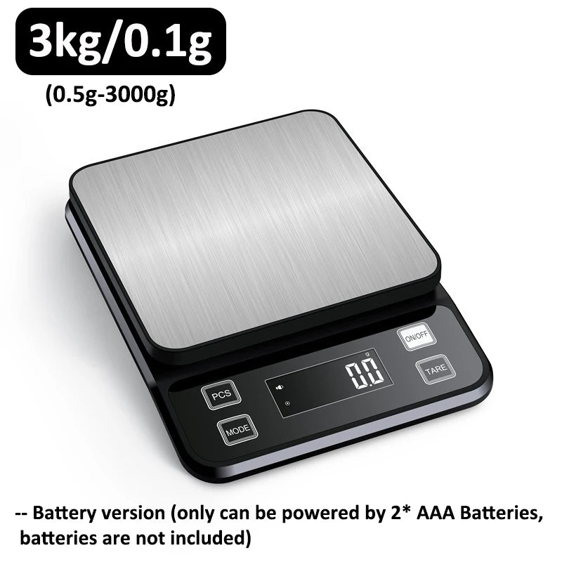 Waterproof Stainless Steel Kitchen Scale – 3kg, 5kg or 10kg, 0.1g Display
