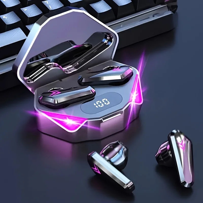 AX15 TWS black Bluetooth earbuds with LED charging case