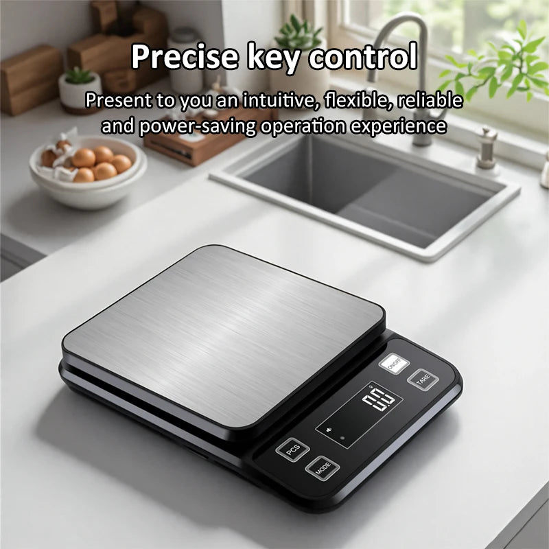 Waterproof Stainless Steel Kitchen Scale – 3kg, 5kg or 10kg, 0.1g Display