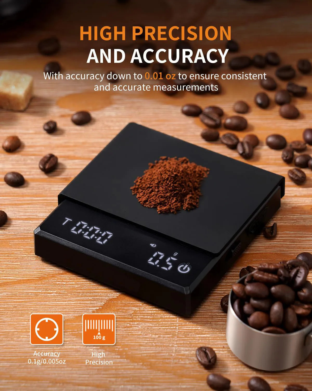 Mini Coffee Scale with Silicone Pad – 0.1g Precision, LED Display