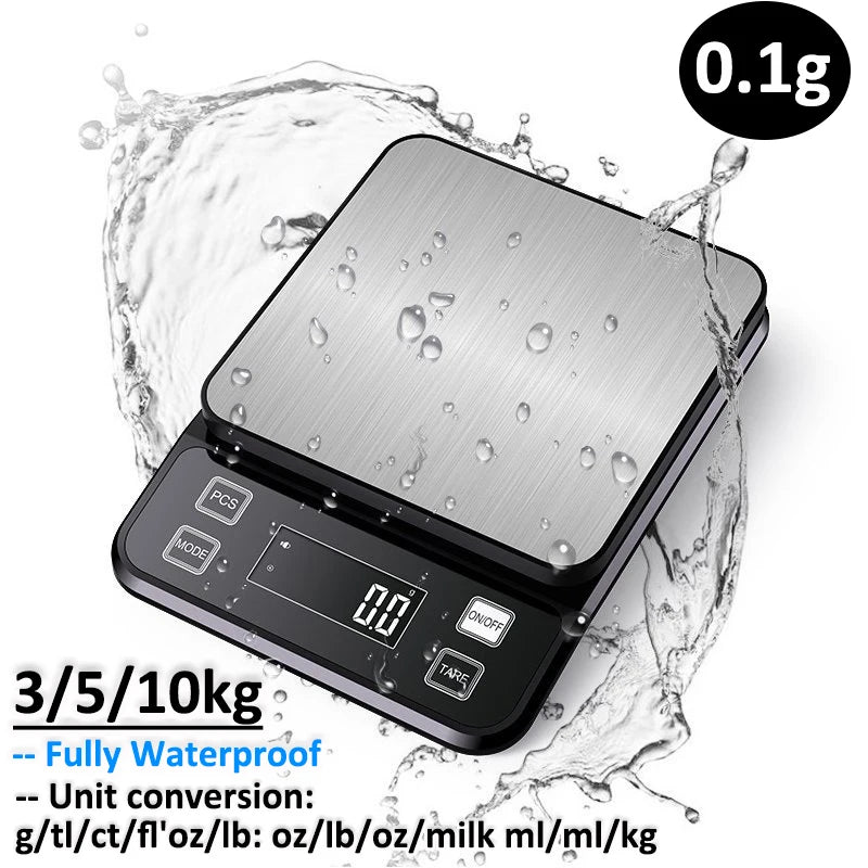 Waterproof stainless steel digital kitchen scale with LCD display