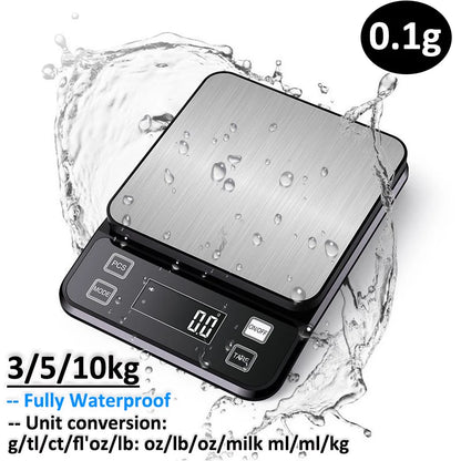 Waterproof stainless steel digital kitchen scale with LCD display