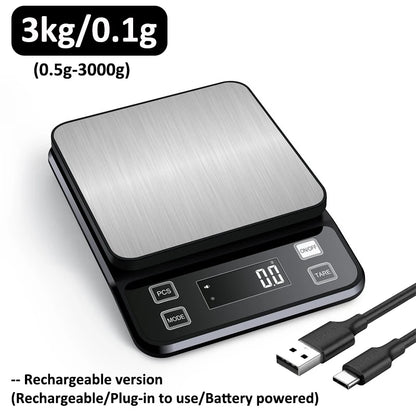 Waterproof Stainless Steel Kitchen Scale – 3kg, 5kg or 10kg, 0.1g Display