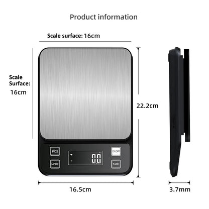 Waterproof Stainless Steel Kitchen Scale – 3kg, 5kg or 10kg, 0.1g Display