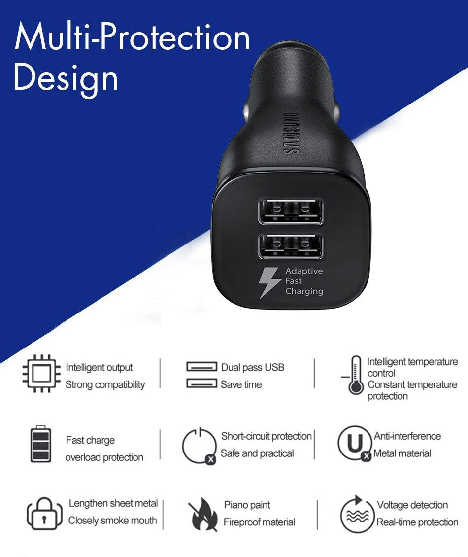 Samsung Car Charger 15W Fast Duel Charging with USB Type C Cable.